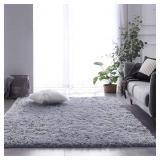 TABAYON Luxury Shag Area Rug, 3x5 Feet Grey Rectangle Plush Fuzzy Rugs, Non-Slip Shaggy Furry Carpets for Kids Room Bedroom - Retail: $20