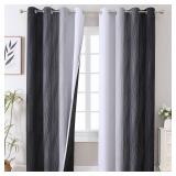 Estelar Textiler Black and Greyish White Ombre Blackout Curtains 90 Inch Length 2 Panels Set, Thermal Insulated Drapes for Bedroom,Full Room Darkening Grommet Gradient Curtains for Living Room,52Wx90L