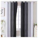 Estelar Textiler Black and Greyish White Ombre Blackout Curtains 90 Inch Length 2 Panels Set, Thermal Insulated Drapes for Bedroom,Full Room Darkening Grommet Gradient Curtains for Living Room,52Wx90L