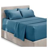 Hearth and Harbor Extra Deep Pocket Queen Sheets Sets - Fits Mattress 18-24 Inches Deep - Extra Deep Pocket Sheets - 6 Piece Queen Size - Blue Heaven - Retail: $30