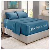 Hearth and Harbor Extra Deep Pocket Queen Sheets Sets - Fits Mattress 18-24 Inches Deep - Extra Deep Pocket Sheets - 6 Piece Queen Size - Blue Heaven - Retail: $30
