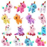 16 Pack Mini Stuffed Unicorn Animal Toys Small Rainbow Stuffed Unicorn Animal Toys Bulk for Christmas Easter Wedding Birthday Goodie Bag Stuffer Party Favors Gift - Retail: $26