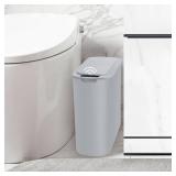 Automatic Motion Sensor Bathroom Trash Can with Lid, 2.6 Gallon Touchless Trash Bin, Smart Garbage Can Plastic Slim Wastebasket for Bedroom, Office, Dorm (Grey) - Retail: $30