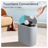 Automatic Motion Sensor Bathroom Trash Can with Lid, 2.6 Gallon Touchless Trash Bin, Smart Garbage Can Plastic Slim Wastebasket for Bedroom, Office, Dorm (Grey) - Retail: $30