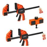 HORUDSY 3-Pack 12-Inch Bar Clamps Set with Leveling Block Clamps, Heavy Duty 350LBS Load, One-Handed Quick Grip Woodworking Clamps, Expandable Spreader with Connector - Retail: $20