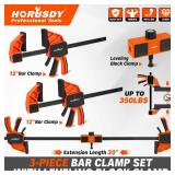 HORUDSY 3-Pack 12-Inch Bar Clamps Set with Leveling Block Clamps, Heavy Duty 350LBS Load, One-Handed Quick Grip Woodworking Clamps, Expandable Spreader with Connector - Retail: $20