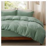 Bedsure Duvet Cover Queen Size with Fitted Sheet - 4 Pieces Prewashed Cotton-Like Extra Soft Bedding Set, Includes 1 Duvet Cover 90x90 Inches, 2 Pillow Shams, 1 Fitted Sheet, Sage Green - Retail: $45