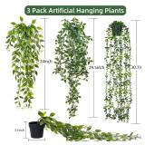 RECUTMS Fake Plants Hanging with Pots 3 Pack Artificial Ivy Vine Fake Potted Plants Artificia Eucalyptus Plants Mandala Ivy Vine Leaves Pea Pod Shelf Plants for Home Room Wall Indoor Outdoor Decor - R