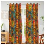Weesire Boho Blackout Curtains for Bedroom and Living Room, 2 Panels, 100percent Blackout, Colorful Bohemian Hippie Pattern, Multicolor Funky Abstract, Classic Modern Rustic, 52x84 Inches - Retail: $3