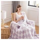 EMME Checkered Throw Blanket Cotton for Couch Soft Muslin Blankets 50\x60\in Lightweight Breathable Cooling Soft All Season Gauze, Lavender - Retail: $20in