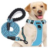 No Pull Harness with A Free Heavy Duty 5ft Leash for Medium Large Dog Adjustable Reflective Oxford Easy Control (L (Neck: 18\-25.5\in, Chest: 25.5\in-31\in), BlueGrey Harness+Leash) (used) - Retail: $