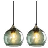LBSQJ Gray Green Glass Pendant Lights Kitchen Island Lighting Globe Pendant Light Fixtures Modern Pendant Lighting for Kitchen Island Bedroom Living Dining Room Light Fixture(5.9in, 2-Pack) - Retail: 