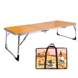 PLANEXPERT Folding Camping Table,3 Feet Portable Outdoor Table with Aluminum Legs,3 Fold Lightweight Beach Table with Handle,Camping Accessories for Home Picnic BBQ Garden Cooking - Retail: $37