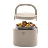 GreenLife 20oz Electric Lunch Box Food and Soup Warmer, PFAS and PFOA-Free Ceramic Nonstick Interior, Portable for Travel and Office, Spill-Proof Lid, Removable Bowl, Dishwasher Safe, Taupe - Retail: 