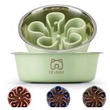 Stainless Steel Slow Feeder Dog Bowl, Bestalk 2-in-1 Metal Dog Bowls with Silicone Slow Feeder Insert for Small, Medium, Large Dogs(Green,2 Cups) - Retail: $22