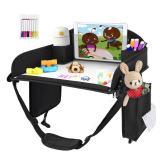 Kids Travel Tray, Kids Travel Trays for Car Seat, Road Trip Essentials for Toddler, Carseat Lap Tray with Dry Erase Board and Storage Organizer for Road Trip Activities for Kid, Black - Retail: $19