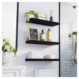 BAYKA Floating Shelves for Wall, Wall Mounted Rustic Wood Shelves for Bathroom, Bedroom, Living Room, Kitchen, Hanging Shelf for BooksStorageRoom Decor with 22lbs Capacity (Black, Set of 3, 15.7in) - 