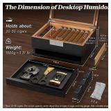 TISFA Cigar Humidor, Cedar Wood Desktop Humidor Box with Digital Hygrometer, Adjustable Humidifier, Accessory Drawer, Divider, Cigar Length Measurement, Glass Top Storage Holder Cigar Case (Black) - R