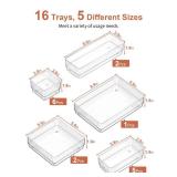 SMARTAKE 16-Piece Drawer Organizer with Non-Slip Silicone Pads, 5-Size Desk Storage Tray for Makeup, Jewelries, Utensils in Bedroom Dresser, Office and Kitchen, Clear - Retail: $22