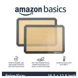 Amazon Basics Silicone Rectangular Baking Mat, Non-Stick Reusable Oven Bakeware, 16.5\ x 11.6\in, New BeigeGray, Pack of 2 - Retail: $17in