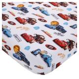 Disney Cars Radiator Springs White, Blue, and Red Lightning McQueen and Tow-Mater 2 Piece Toddler Sheet Set - Fitted Bottom Sheet and Reversible Pillowcase - Retail: $20