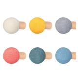 Memorywuu 6 Pcs Wool Round Wall Hook Kids Wall Coat Hooks Kids Coat Rack Wall Mount Wool Wooden Coat Hooks Hat Rack for Home Living Room Nursery Minimalist Wall Decor (Pastel Color) - Retail: $18