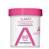 Almay Biodegradable Makeup Remover Pads, Micellar Gentle, Hypoallergenic, Fragrance-Free, Dermatologist and Ophthalmologist Tested, 80 Count - Retail: $6