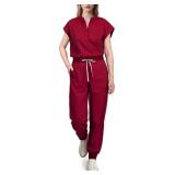 Eadflie Scrubs for Women Set - with Sleeveless Stand-Up Collar Scrub Top and Jogger Scrub Pants, Cool Stretch, Comfortable and Breathable Nurse Uniform, 8-Pocket Design - [RedM] - Retail: $24