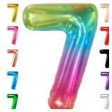 KatchOn, Giant Jelly Number 7 Balloon - 40 Inch | Multicolor Rainbow 7 Balloon Number Birthday Decorations | Rainbow 7 Balloons for Birthday Girl, Boy | 7 Number Balloons for Anniversary Decorations -