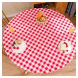 Round Vinyl Fitted Tablecloth with Flannel Backing Elastic Edge Design Table Cover Waterproof Oil-Proof PVC Table Cloth Stain-Resistant Best for 45\-56\in Round - Retail: $17in