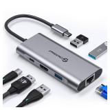 UtechSmart USB C Hub, USB C Ethernet Multiport Adapter, 6 In 1 USB C to HDMI Dock Compatible for Macbook ProAir, Chromebook, Dell XPS, HP and Type C Devices (Gigabit Ethernet 100W PD 4K HDMI USB 3.0) 
