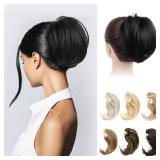 REECHO Ponytail Extension, 7\ Mini Claw Clip in Ponytail Hair Extensions Short Natural Straight Wavy Messy Bun Hair Pieces for Women with Short Thin Hair - Black - Retail: $15in