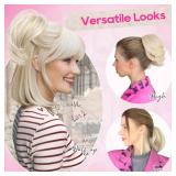 REECHO Ponytail Extension, 7\ Mini Claw Clip in Ponytail Hair Extensions Short Natural Straight Wavy Messy Bun Hair Pieces for Women with Short Thin Hair - Black - Retail: $15in