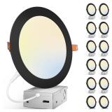 Amico 12 Pack 7 Inch 5CCT Ultra-Thin LED Canless Recessed Ceiling Light with Junction Box, 2700K3000K3500K4000K5000K Selectable, 15W=100W, 1300LM Brightness, Dimmable Wafer Downlight,ETLandFCC,Black -