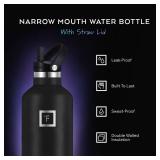 IRON °FLASK Camping and Hiking Hydration Canteens - 3 Lids (Narrow Straw Lid) Leak Proof Vacuum Insulated Stainless Steel - Hot and Cold Double Walled Sports Water Bottle - Midnight Black, 24 Oz - Re