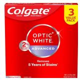 Colgate Optic White Advanced Hydrogen Peroxide Toothpaste, Teeth Whitening Toothpaste Pack, Enamel-Safe Formula, Helps Remove Tea, Coffee, and Wine Stains, Sparkling White, 3 Pack, 3.2 oz - Retail: $1