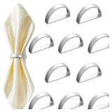 20 Pcs Stainless Steel Napkin Rings Festival Metal Napkin Ring Holders Modern Serviette Buckles Metallic Adornment for Table Settings Kitchen Dinner Party Wedding (Matte Silver Semicircle) - Retail: $