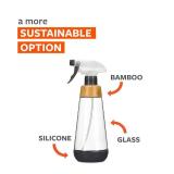 Full Circle Bottle Service-Refillable Glass Spray Bottle for Cleaning -Versatile Stream and Mist Options, Bamboo, Silicone Boot- Ideal for Non-Toxic Solutions and Plant Care, 16oz, Gray - Retail: $14