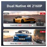 Miofive Dash Cam Car Front Rear 4K+4K WiFi Bluetooth Dash Cam with 64GB SD Card, Dual Car Camera with Parking Monitoring, Super Night Vision, HDR, G-Sensor, Loop Recording, App Control, Max 512GB - Re