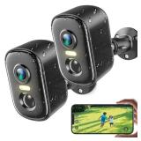 2K Security Cameras Wireless Outdoor, 2 Pack Battery Powered WiFi Cameras for Home Security with AI Motion Detection, Spotlight Color Night Vision, 2-Way Talk, Siren Alarm, IP65, CloudSD Storage - Ret
