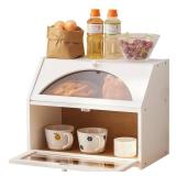 Bamboo Bread Box for Kitchen Bread Storage And Organizer Farmhouse Countertop Bread box Double Layer Bamboo Wooden Extra Large Capacity(White) - Retail: $30