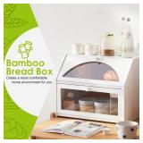 Bamboo Bread Box for Kitchen Bread Storage And Organizer Farmhouse Countertop Bread box Double Layer Bamboo Wooden Extra Large Capacity(White) - Retail: $30
