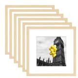 BSRHOME 12x12 Picture Frame Set of 6, Display Pictures 8x8 with Mat or 12x12 Without Mat, Tabletop Display and Wall Hanging Photo Frame, Gallery Wall Frame Set, Natural Wood Color - Retail: $33