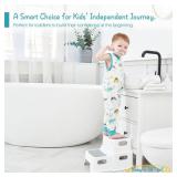 Forbena Toddler Step Stool for Bathroom Sink, 2 Step Stool for Kids Toilet Potty Training, Non-Slip Toddlers Baby Child Kid Plastic Poop Stools with Handle for Kitchen Counter Bed (White-Grey) - Retai
