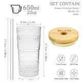 4 Pack 20oz Hobnail Drinking Glasses with Bamboo Lids and Glass Straw,High Borosilicate Glass Tumbler Cup Reusable Wide Mouth Smoothie Cups,Beer, Iced Coffee Glasses, Soda - Retail: $32
