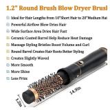 Round Hair Blow Dryer Brush - 1.2 Inch Ceramic Barrel Hair Dryer Brush for ShortMiddle Hair, One Step Drying, Volumizing, Straightening and Styling, Negative Ionic Dryer Brush (Black-Golden, 1.2) - Re