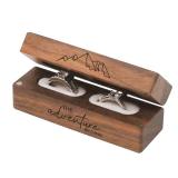 Muchly Engraved Flip Wooden 2 Ring box for wedding -Rustic Vintage Solid Wood rectangle Jewelry Storage Box - Retail: $17