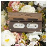 Muchly Engraved Flip Wooden 2 Ring box for wedding -Rustic Vintage Solid Wood rectangle Jewelry Storage Box - Retail: $17