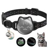 Waterproof Airtag Cat Collar, Breakaway Cat Airtag Collar with Luminous and Reflective Fish Pattern, Lightweight Kitten Collars for Apple Air tag, Hidden GPS Tracker Holder for Cats, Kittens(9-13\) - 