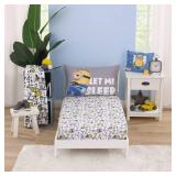 Illumination Lazy Minions Club Gray, Blue, Yellow, and White Let Me Sleep 2 Piece Toddler Sheet Set - Fitted Bottom Sheet, Reversible Pillowcase - Retail: $20